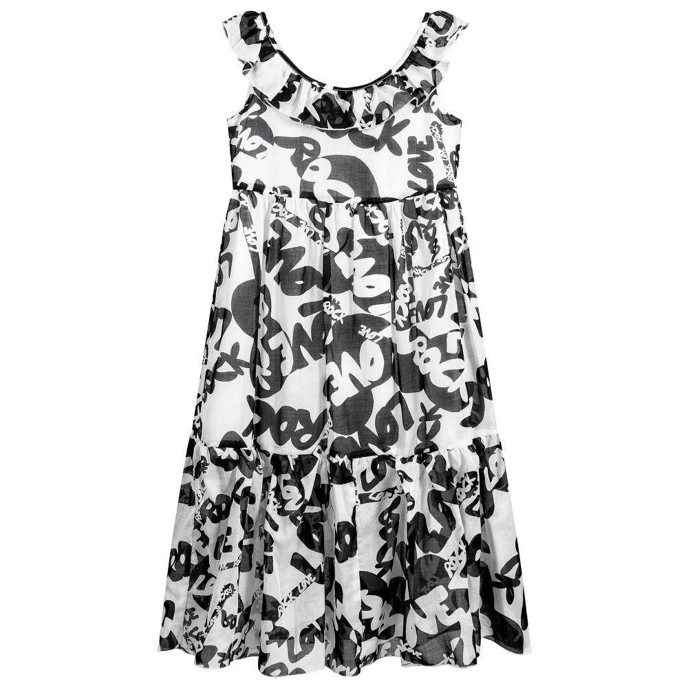 Monnalisa - Black & White Cotton Dress | Childrensalon