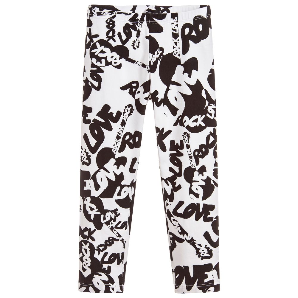 Monnalisa - Black & White Cotton Leggings | Childrensalon