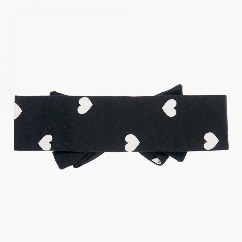 Monnalisa-Черная повязка на голову с белыми сердечками | Childrensalon Outlet