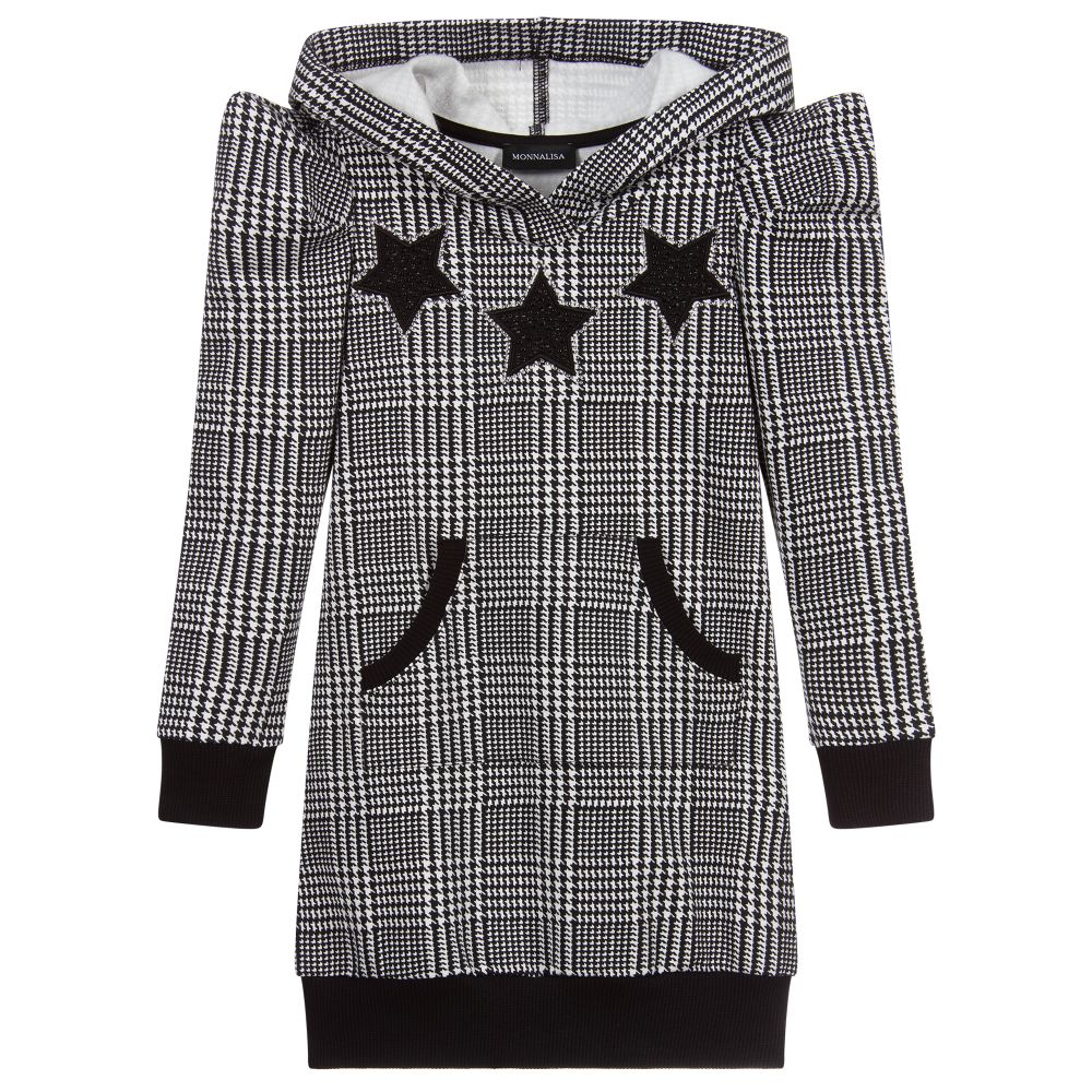 Monnalisa-Black & White Hooded Dress | Childrensalon Outlet