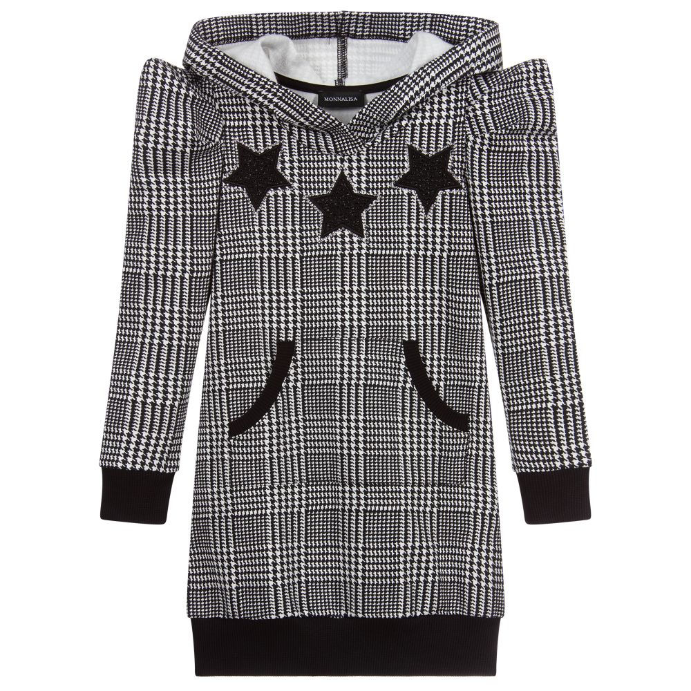 Monnalisa - Black & White Hooded Dress | Childrensalon