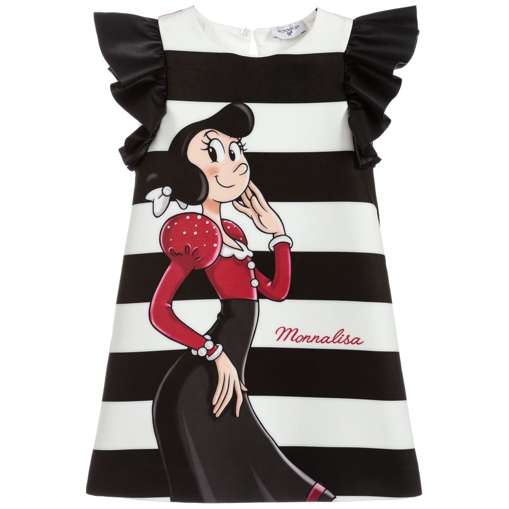 Monnalisa - Black & White Olive Dress | Childrensalon