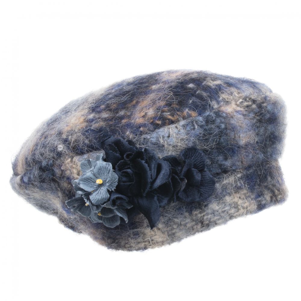 Monnalisa-قبعة  كاروهات مزيج صوف لون أزرق و كحلي للبنات | Childrensalon Outlet