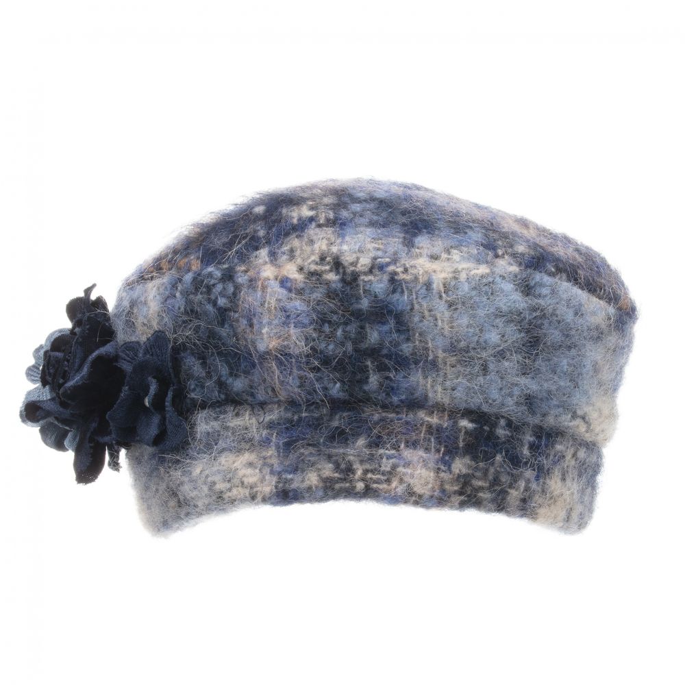 Monnalisa-Синяя шапка из смесовой шерсти в клетку | Childrensalon Outlet