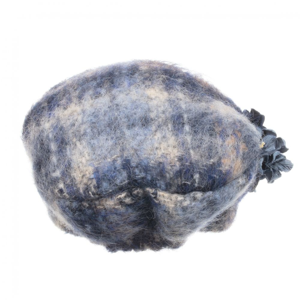 Monnalisa-قبعة  كاروهات مزيج صوف لون أزرق و كحلي للبنات | Childrensalon Outlet