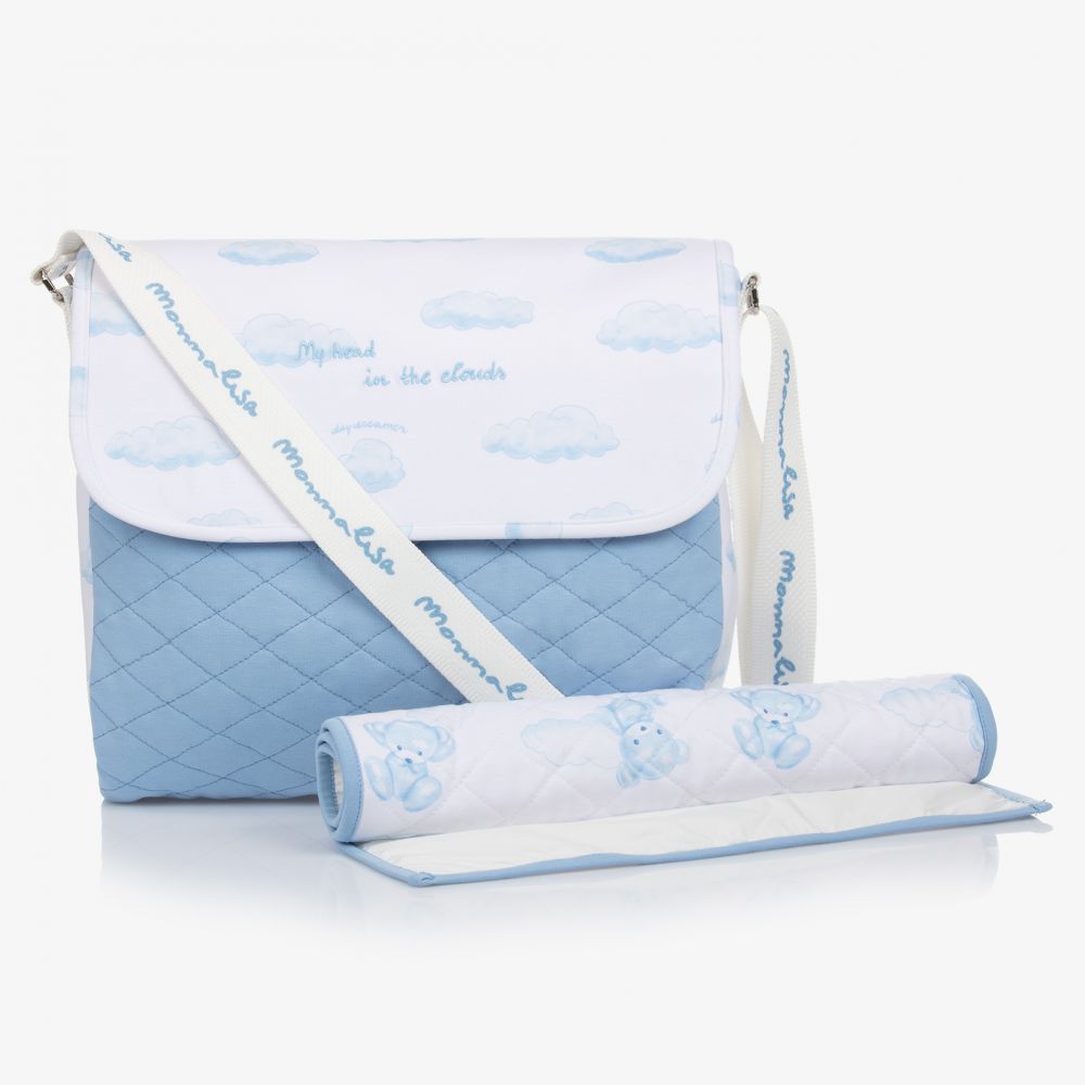 Monnalisa - حقيبة لمستلزمات الأطفال جيرسي لون أزرق وأبيض (36 سم) | Childrensalon