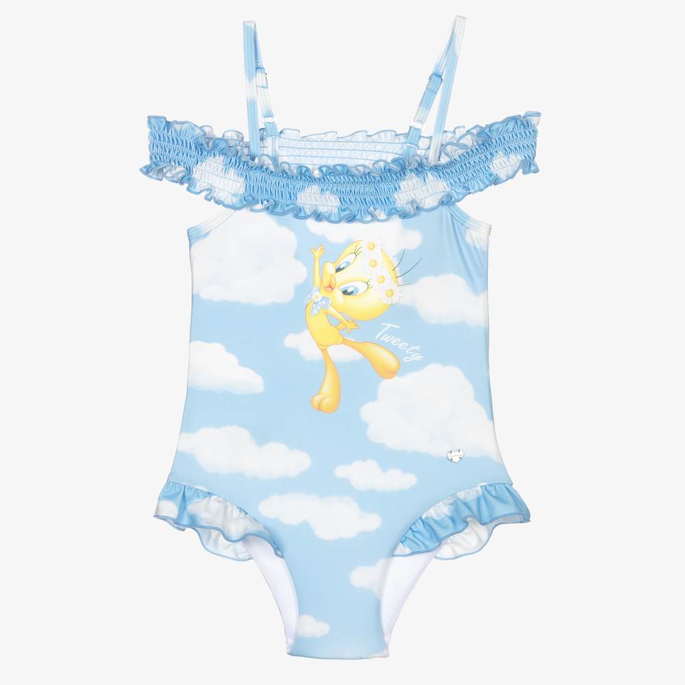 Monnalisa - Blue Clouds Tweety Swimsuit | Childrensalon