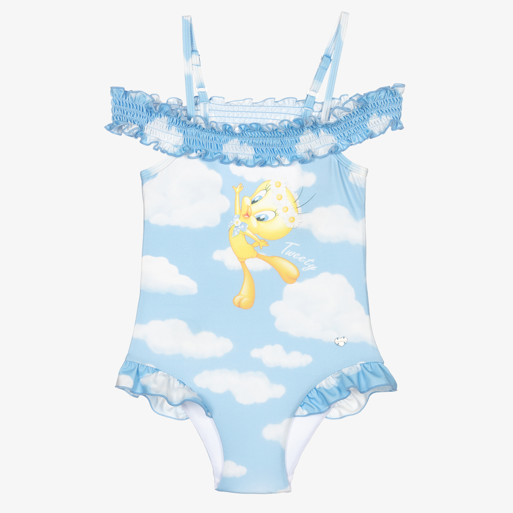 Monnalisa-Голубой купальник с облаками и Твити | Childrensalon Outlet