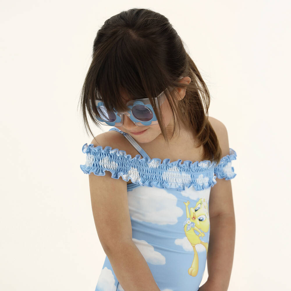 Monnalisa-Blue Clouds Tweety Swimsuit | Childrensalon Outlet