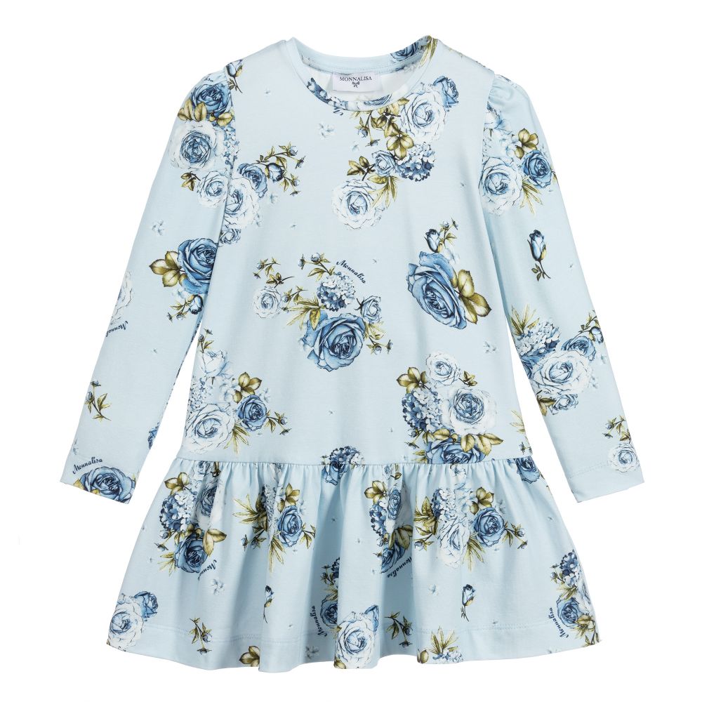 Monnalisa-Blue Cotton Floral Dress | Childrensalon Outlet