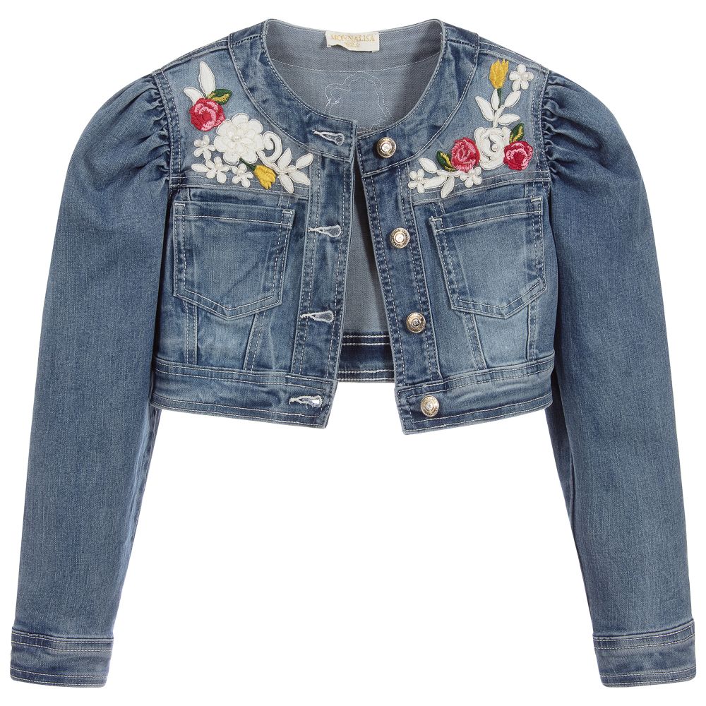 Monnalisa Chic-Blue Cropped Denim Jacket | Childrensalon Outlet