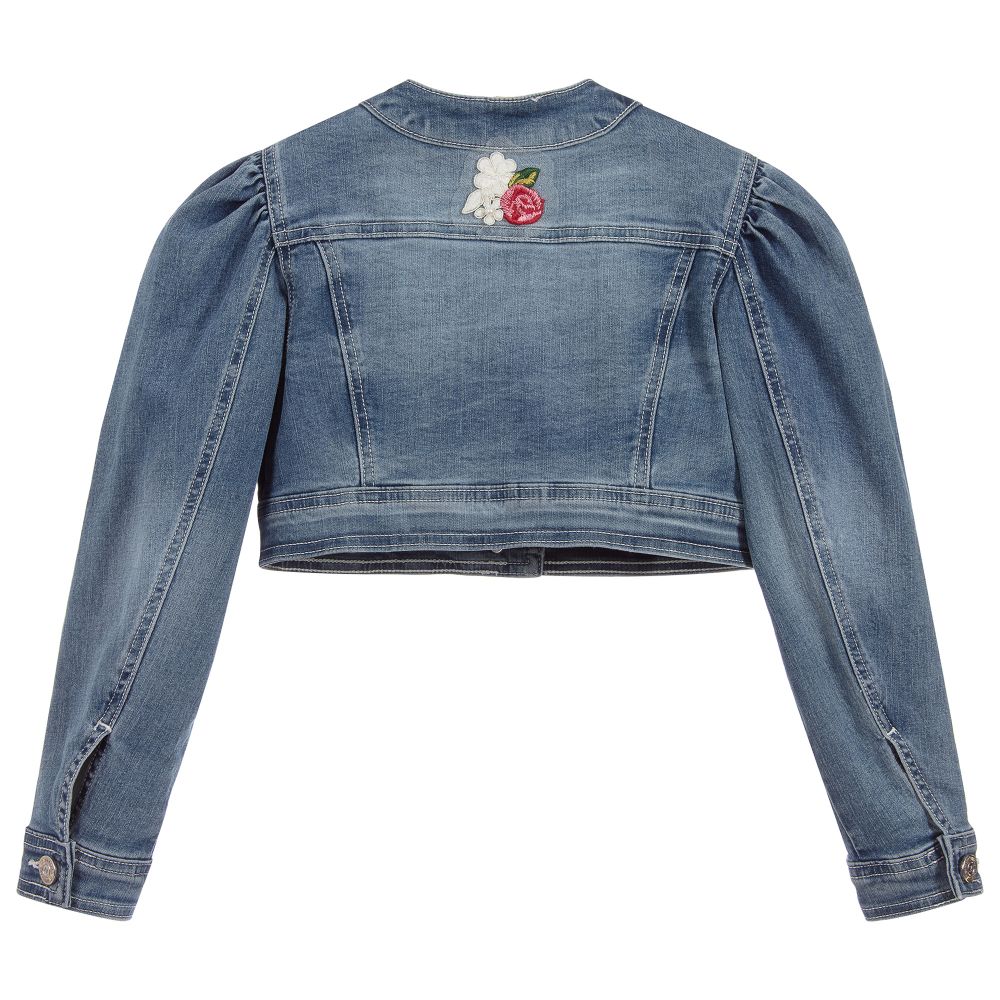 Monnalisa Chic-Blue Cropped Denim Jacket | Childrensalon Outlet