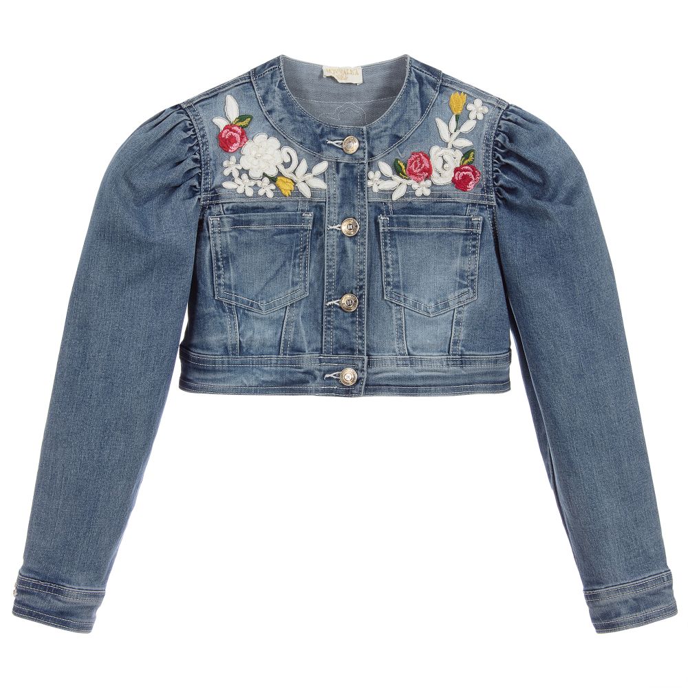 Monnalisa Chic - Blue Cropped Denim Jacket | Childrensalon