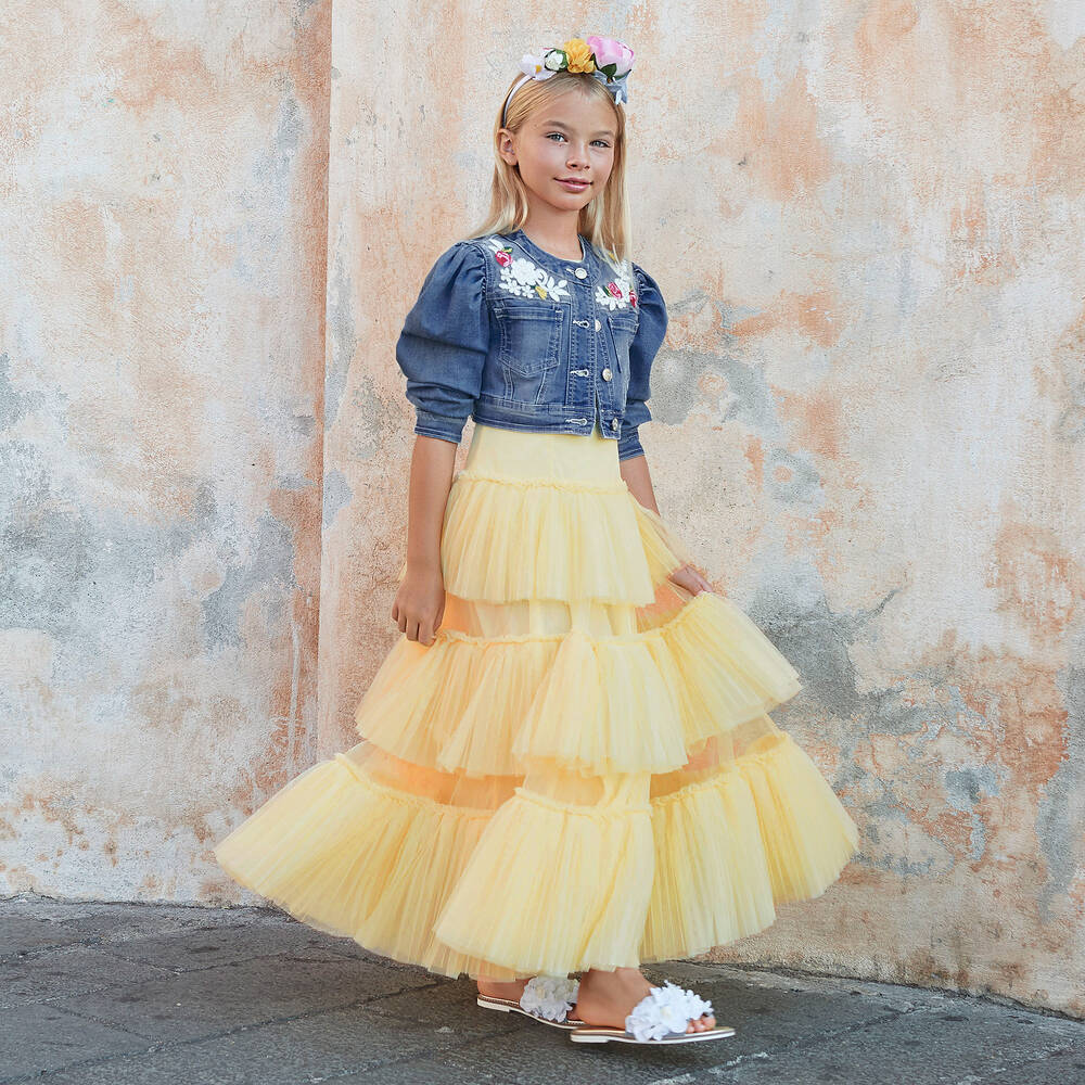 Monnalisa Chic-Blue Cropped Denim Jacket | Childrensalon Outlet