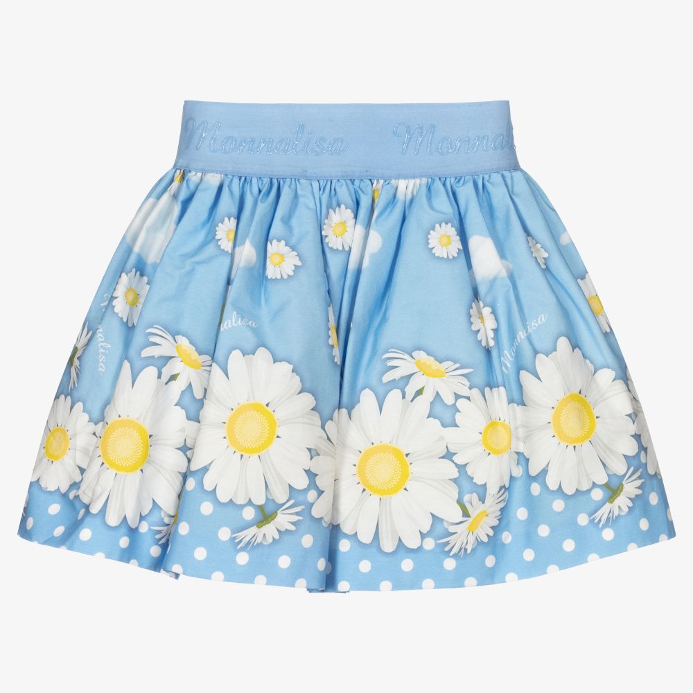 Monnalisa-Blue Daisies & Clouds Skirt | Childrensalon Outlet