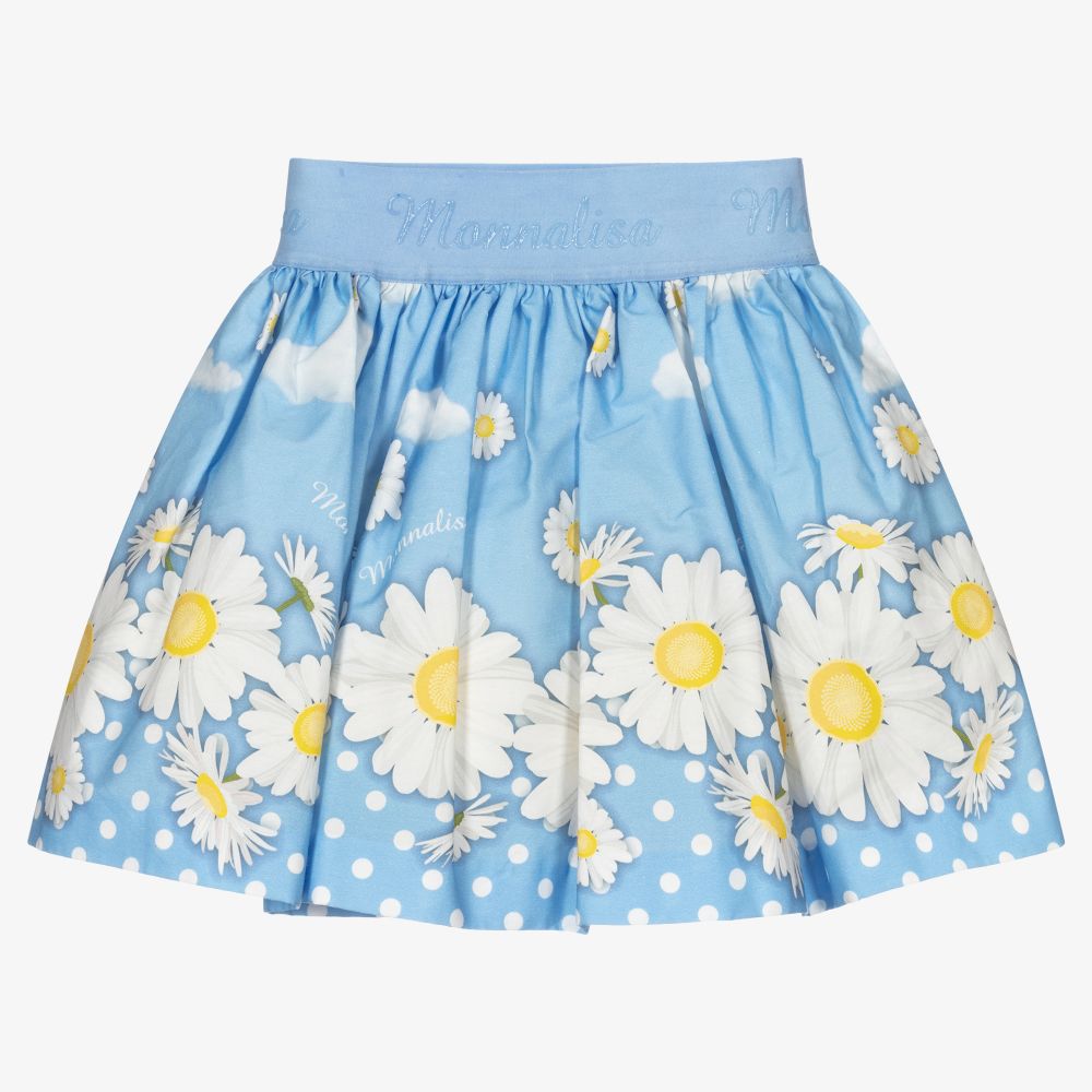 Monnalisa - Blue Daisies & Clouds Skirt | Childrensalon