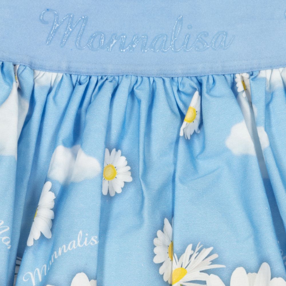 Monnalisa-Blue Daisies & Clouds Skirt | Childrensalon Outlet