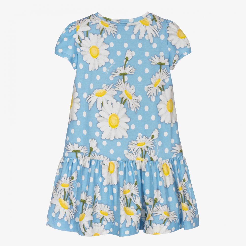Monnalisa-Blue Daisies & Polka Dot Dress | Childrensalon Outlet