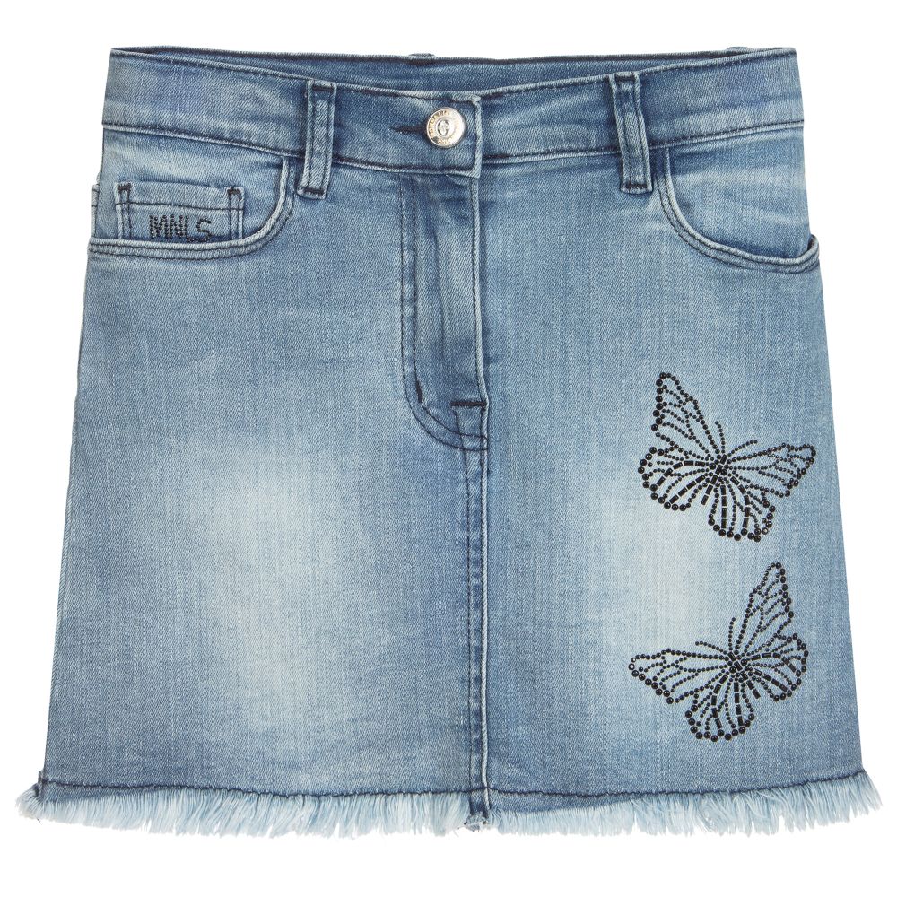 Monnalisa - Blue Denim Butterfly Skirt | Childrensalon