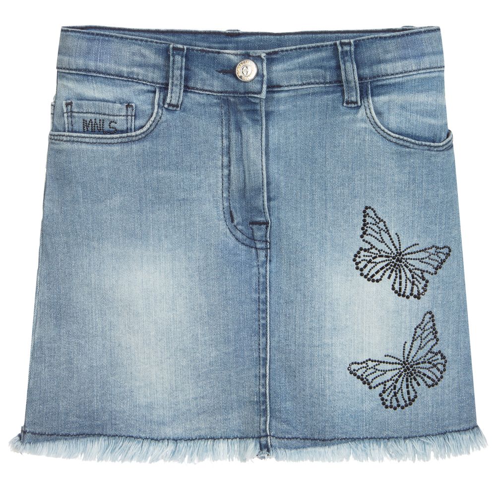 Monnalisa - Jupe bleue en denim Papillons | Childrensalon