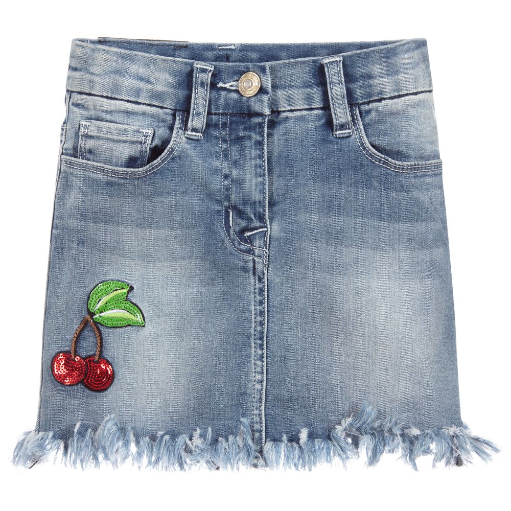 Monnalisa - Blue Denim Cherry Skirt | Childrensalon