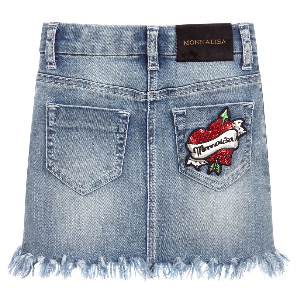 Monnalisa-Blue Denim Cherry Skirt | Childrensalon Outlet