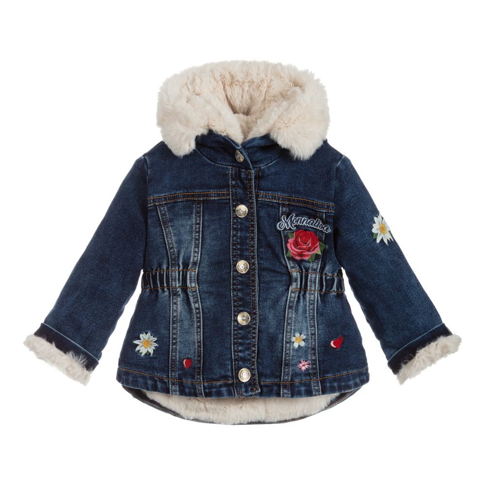 Monnalisa - Manteau à capuche bleu en denim | Childrensalon