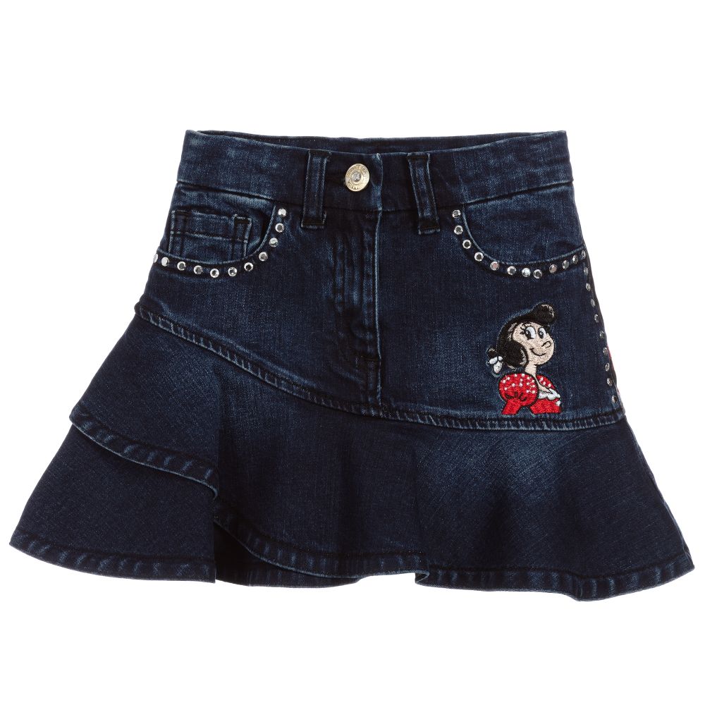 Monnalisa - Синяя джинсовая юбка с изображением Олив Ойл  | Childrensalon