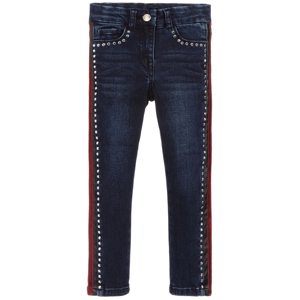 Monnalisa - Blue Denim Studded Jeans | Childrensalon