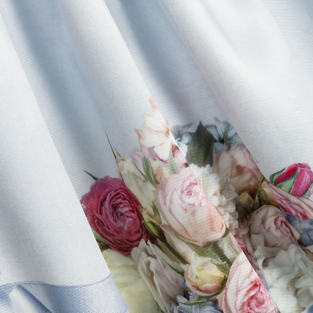 Monnalisa Chic-فستان ساتان لون أزرق بطبعة ورود | Childrensalon Outlet