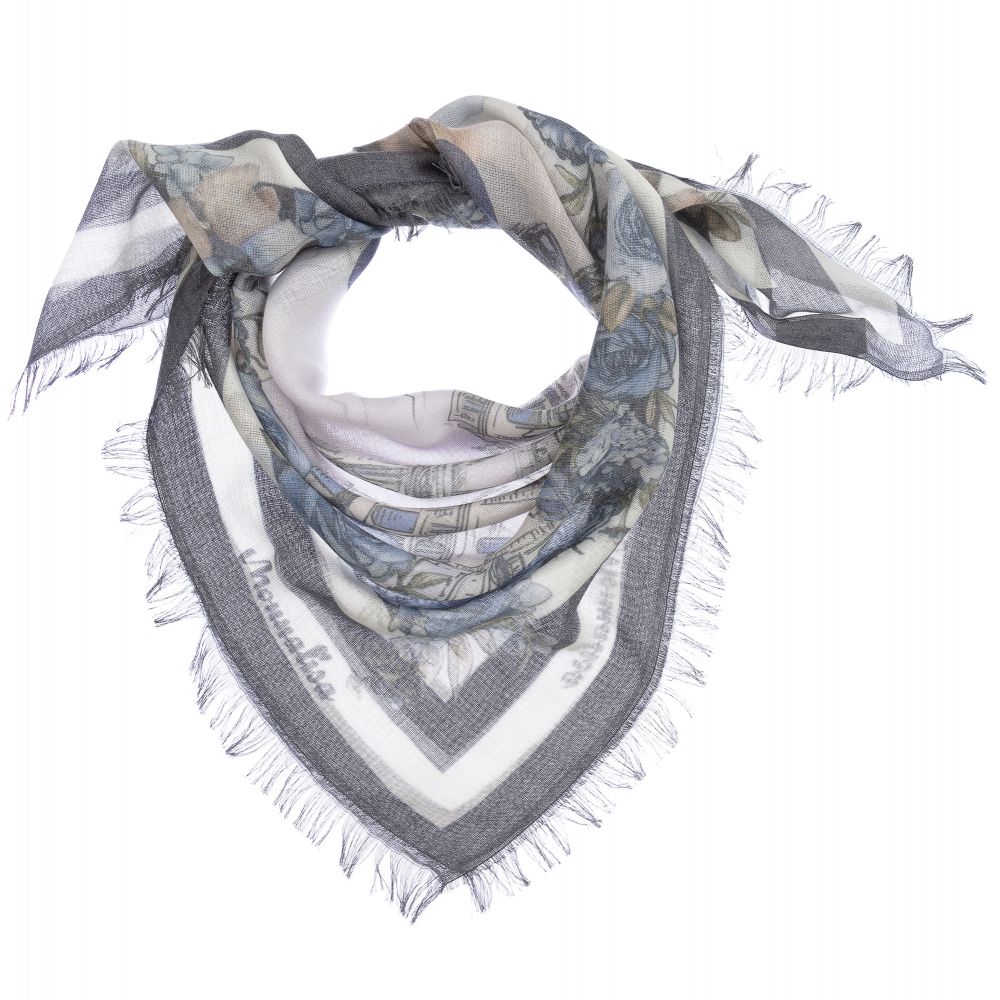 Monnalisa-Blue Floral Scarf (72cm) | Childrensalon Outlet
