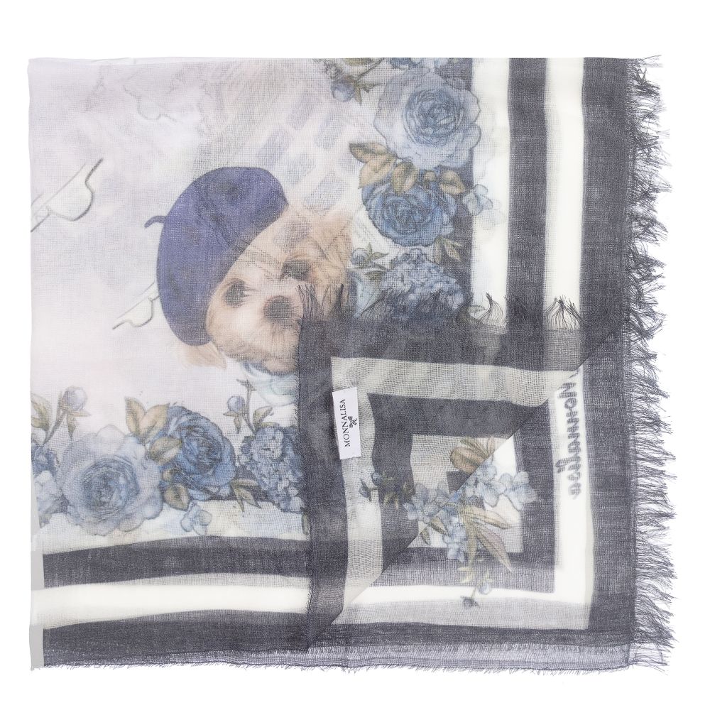 Monnalisa-Голубой шарф с цветочным рисунком (72 см) | Childrensalon Outlet