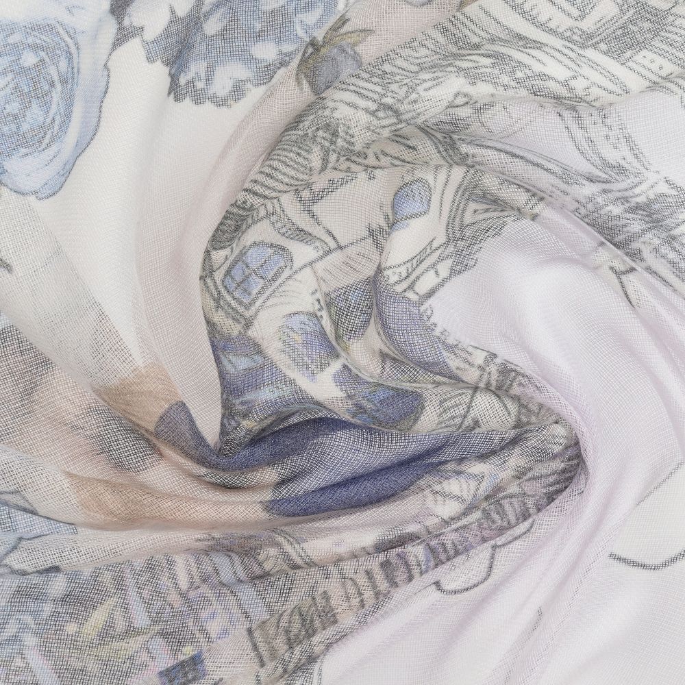 Monnalisa-Голубой шарф с цветочным рисунком (72 см) | Childrensalon Outlet