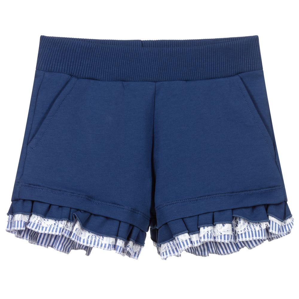 Monnalisa - Синие хлопковые шорты с оборками | Childrensalon