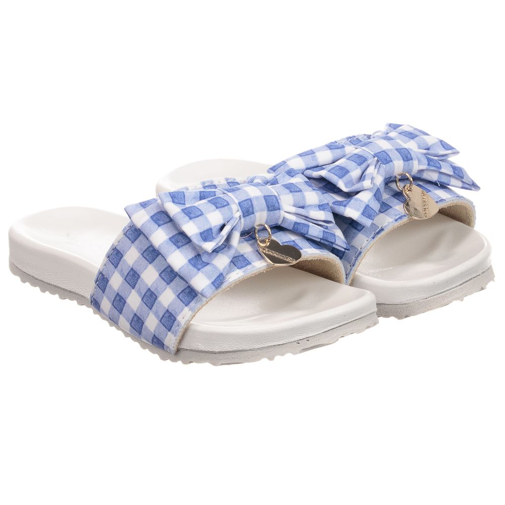 Monnalisa - Blue Gingham Check Sliders | Childrensalon