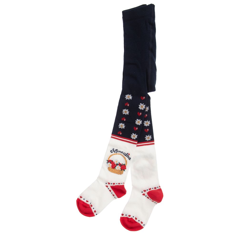 Monnalisa-Blue & Ivory Floral Tights | Childrensalon Outlet