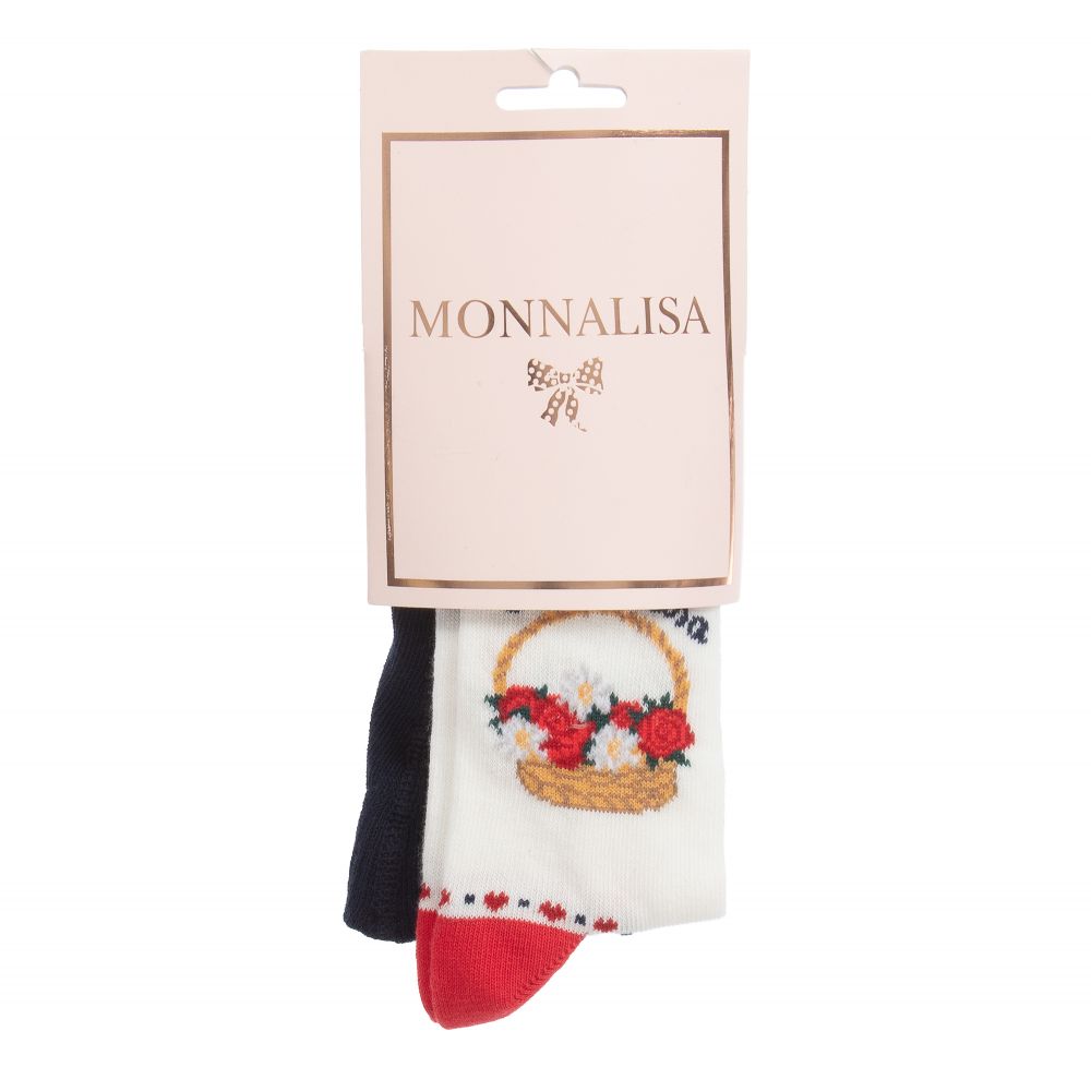 Monnalisa-Blue & Ivory Floral Tights | Childrensalon Outlet