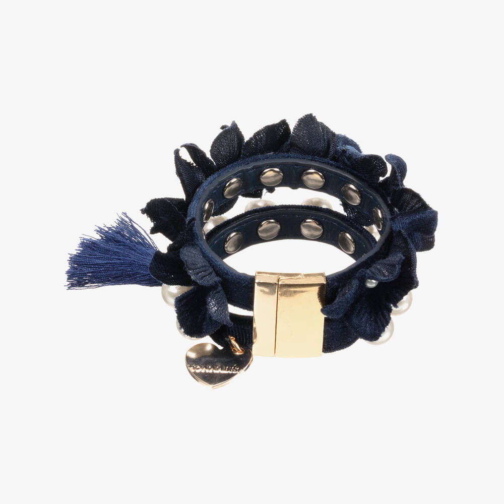 Monnalisa-Blue Pearls & Flowers Bracelet | Childrensalon Outlet