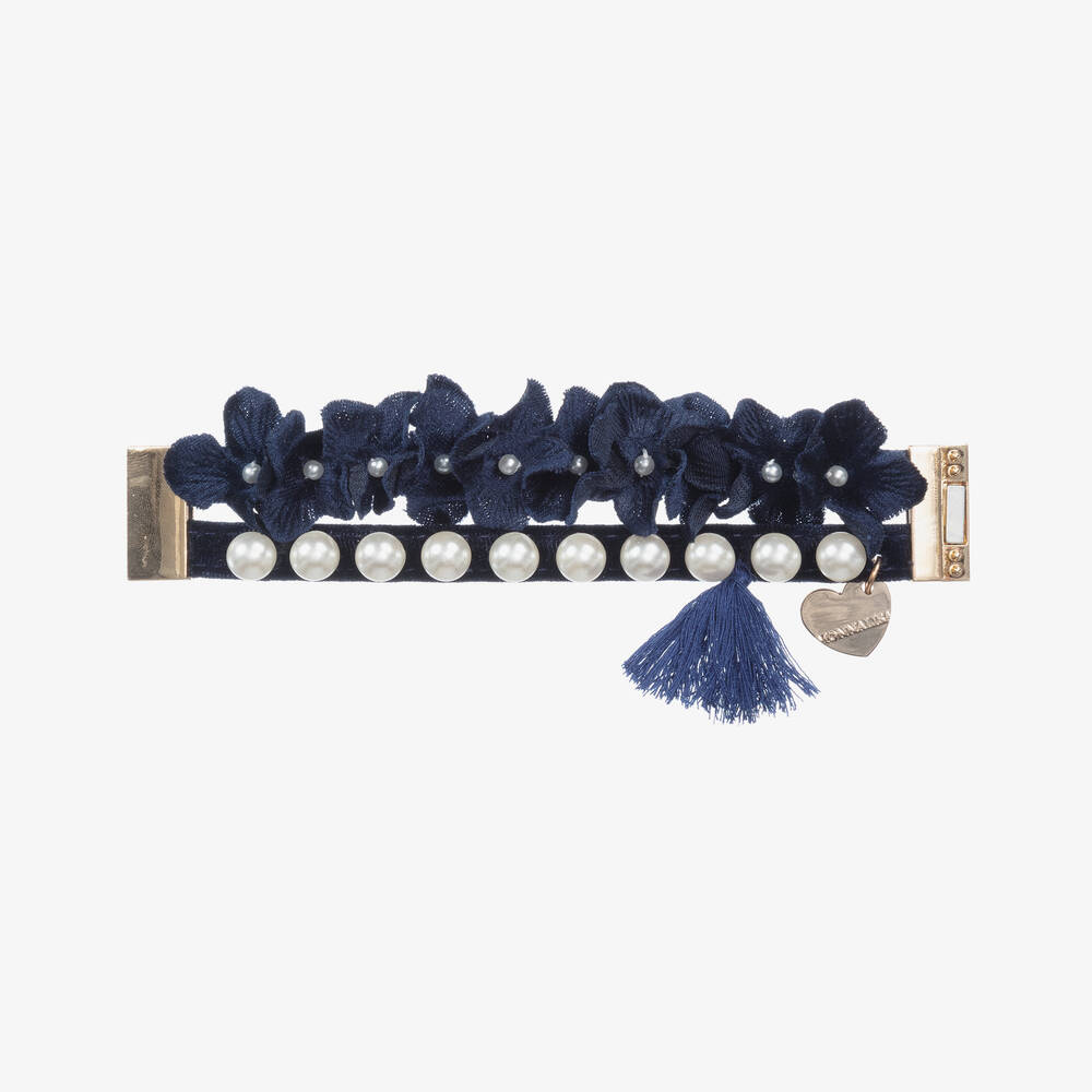 Monnalisa-Blue Pearls & Flowers Bracelet | Childrensalon Outlet
