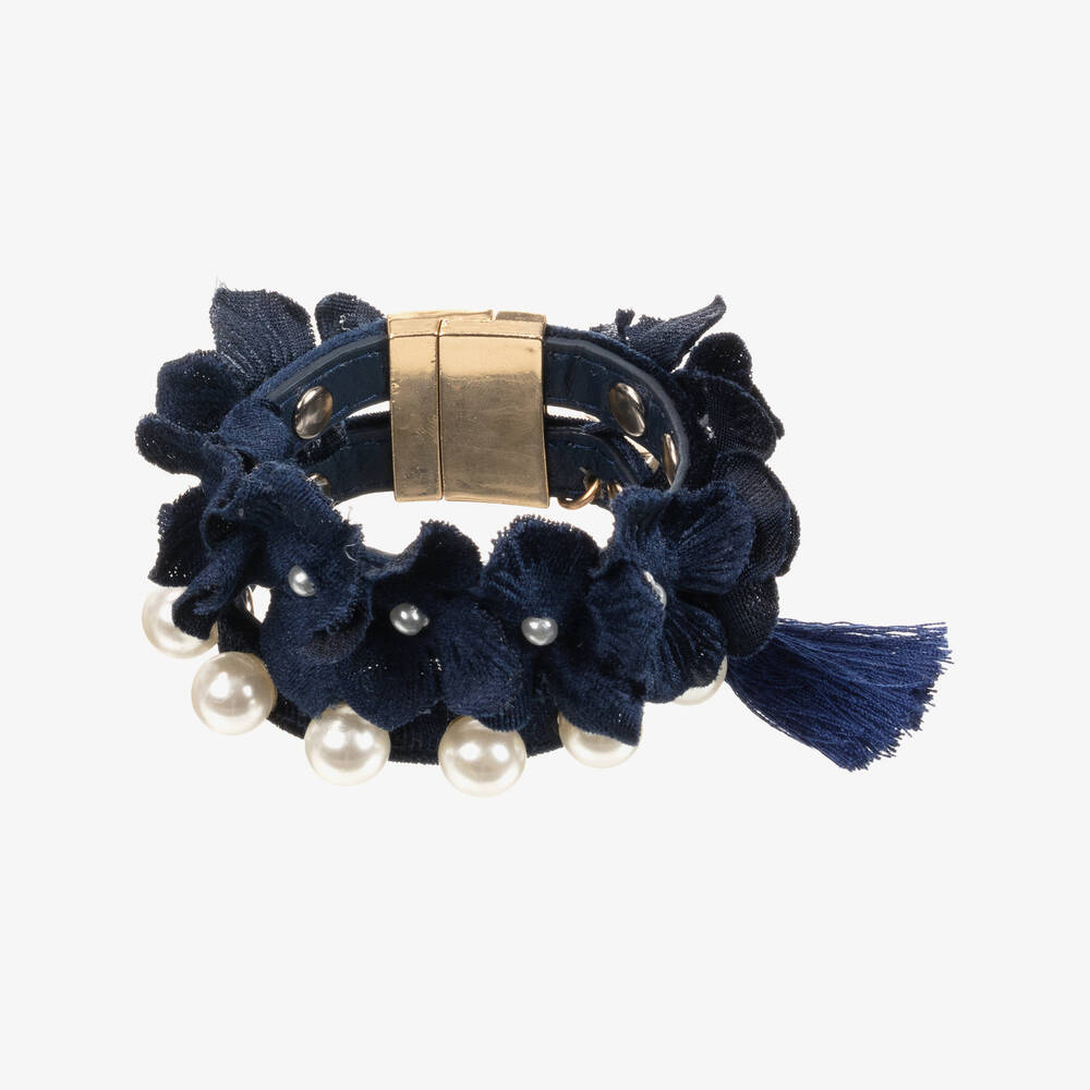 Monnalisa - Синий браслет с жемчужинами и декоративными цветами | Childrensalon