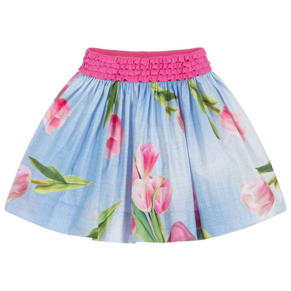 Monnalisa - Blue & Pink Floral Cotton Skirt | Childrensalon