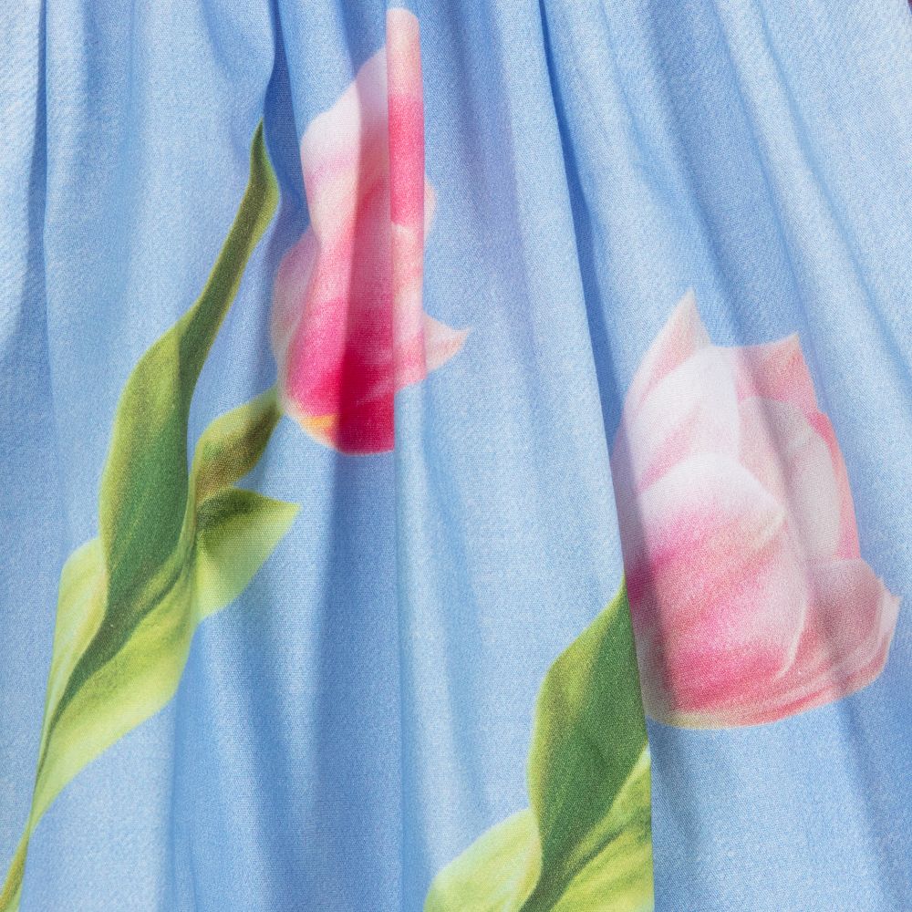 Monnalisa-Blue & Pink Floral Cotton Skirt | Childrensalon Outlet