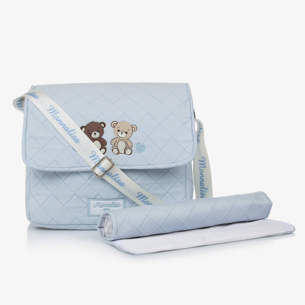 Monnalisa-Blue Quilted Cotton Changing Bag (33cm) | Childrensalon Outlet