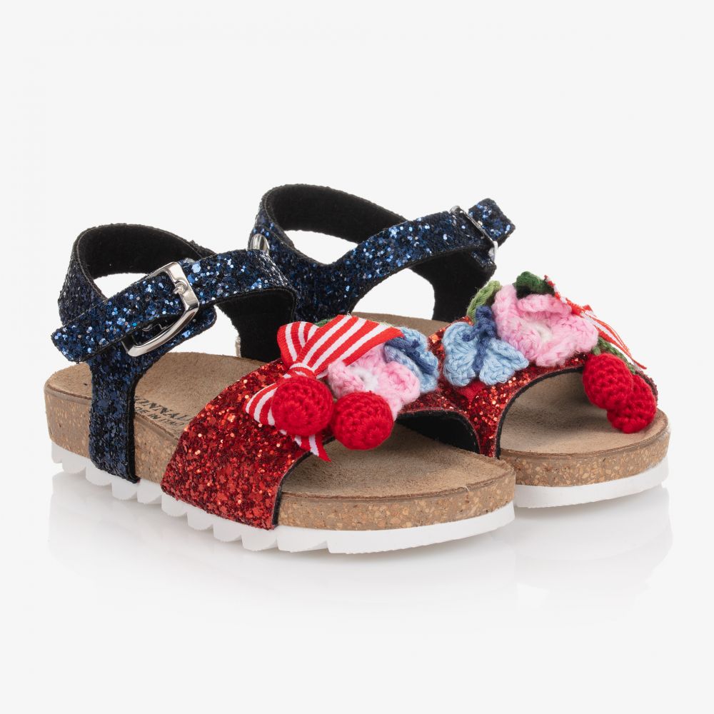 Monnalisa - Blue & Red Glitter Sandals | Childrensalon