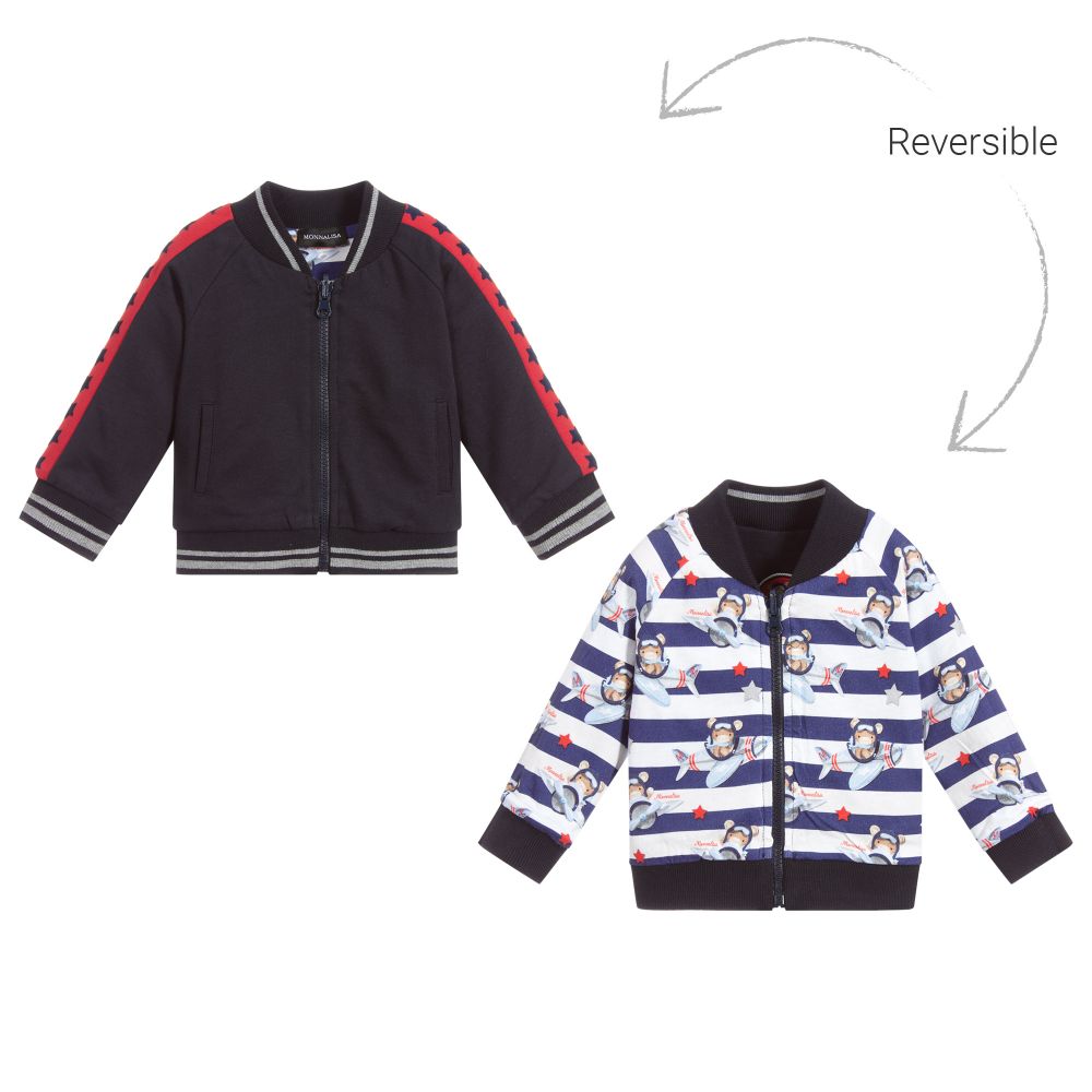 Monnalisa-Blue Reversible Zip-Up Top | Childrensalon Outlet
