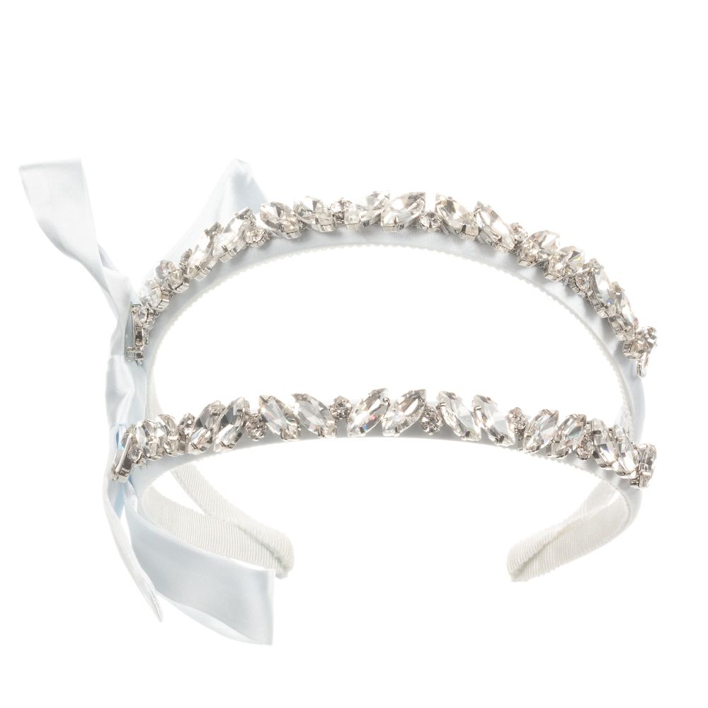 Monnalisa-طوق للشعر ساتان لون أزرق مزين بكريستال | Childrensalon Outlet