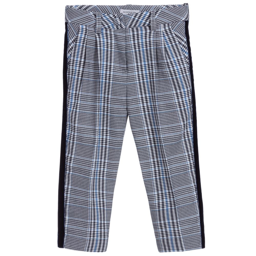 Monnalisa - Pantalon bleu en coton à carreaux écossais | Childrensalon