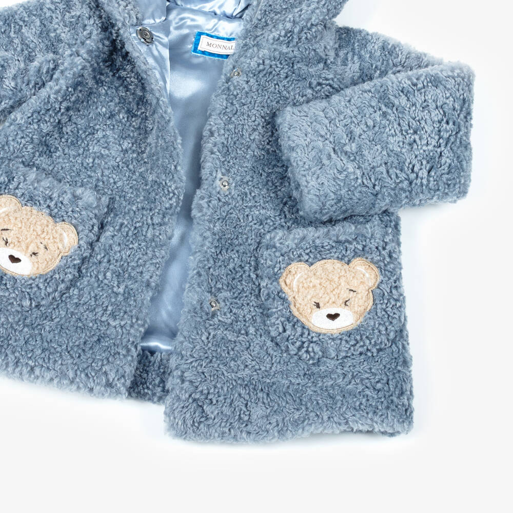 Monnalisa-Blue Teddy Coat | Childrensalon Outlet