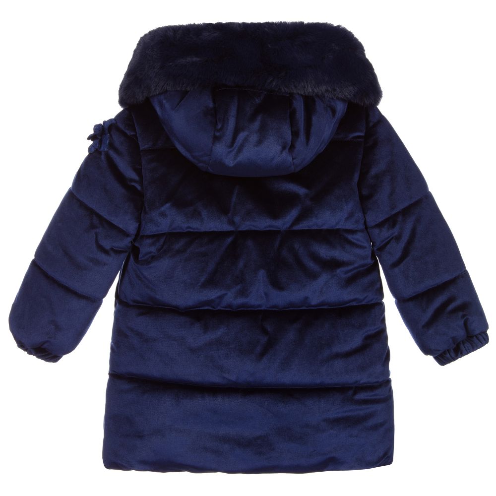 Monnalisa-Blue Velour Puffer Coat | Childrensalon Outlet