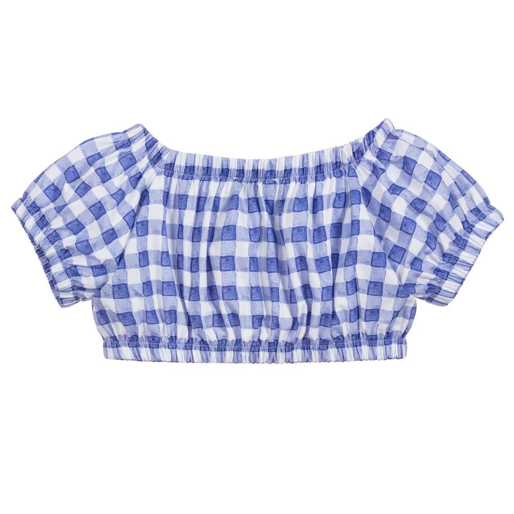 Monnalisa-Blue & White Gingham Blouse | Childrensalon Outlet